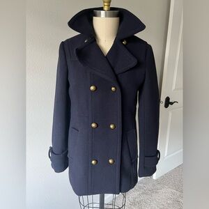 NWOT Banana Republic Dark Blue Pea Coat with Gold Buttons